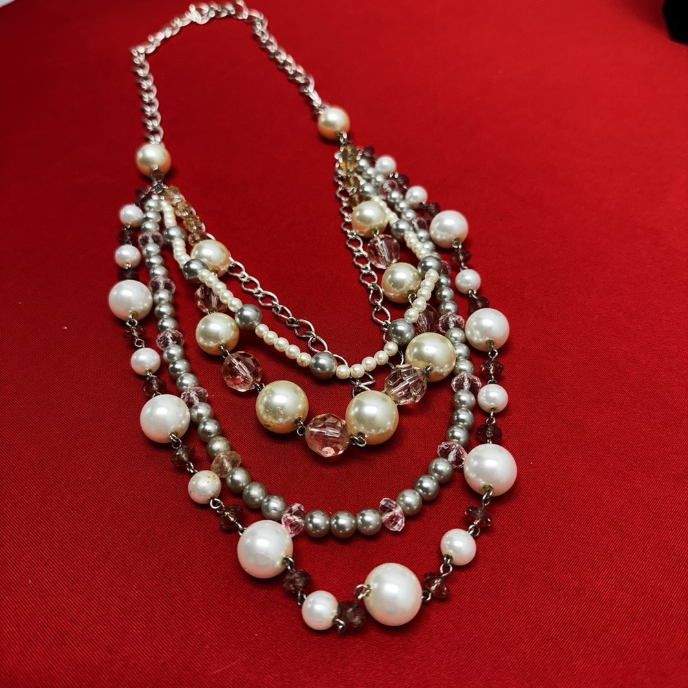 Vintage 16" Beaded Faux Pearls, Pinkish Tone